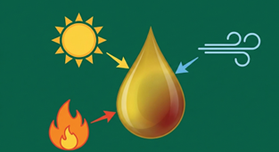 Golden oil drop at center with arrows from sun, wind, and flame pointing toward it, symbolizing energy sources convergence.